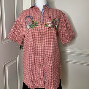 Y2K Casey & Max red and white gingham button up shirt